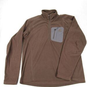 Eddie Bauer Sweater Mens Medium Brown First Ascent Logo Fleece 1/2 Zip‎ Pullover
